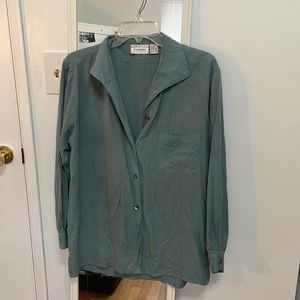 100% silk teal button up